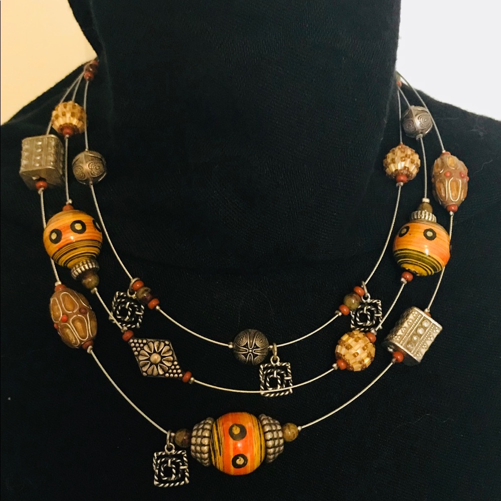 Chico’s Orange & Yellow Three Strand Necklace